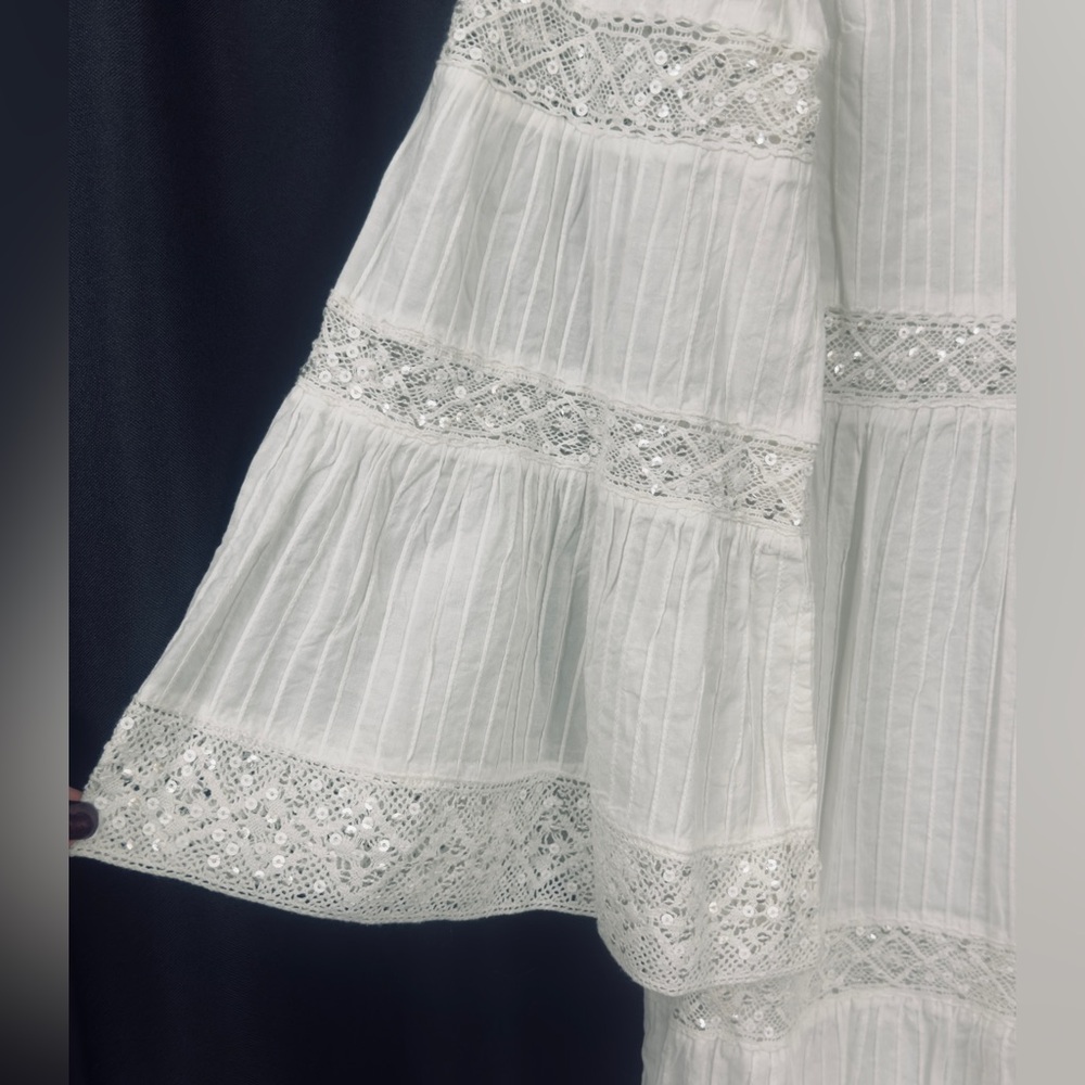 MICHAEL MICHAEL KORS White Corded Cotton & Sequined Lace Bell Sleeve Dress S NWT - Picture 8 of 13